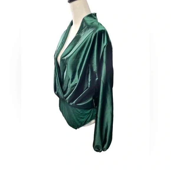 Nellie Mae Emerald Green Consequences Bodysuit, Size 2XL, Sleek Satin Holiday - Picture 2 of 8
